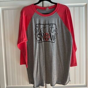 “Let It Snow” Baseball Tee | Women’s XL | Holiday Graphic